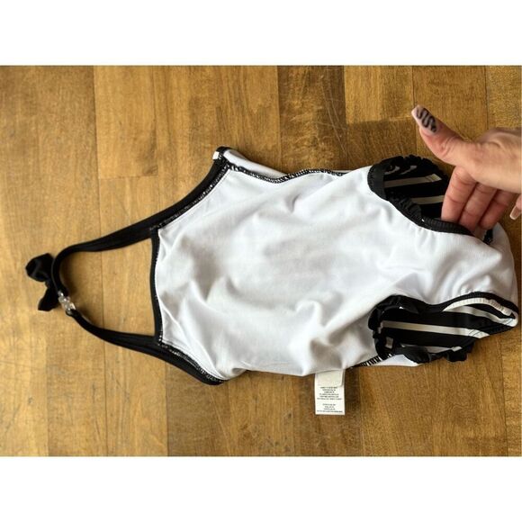 Ruffle Butts Black & White Stripe Halter Baby One Piece Swimsuit Bathing Suit - Picture 10 of 11
